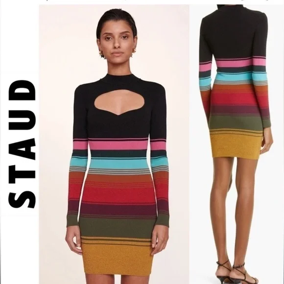 STAUD Mosaic Stripe CLARA Mini Dress - Picture 2 of 3